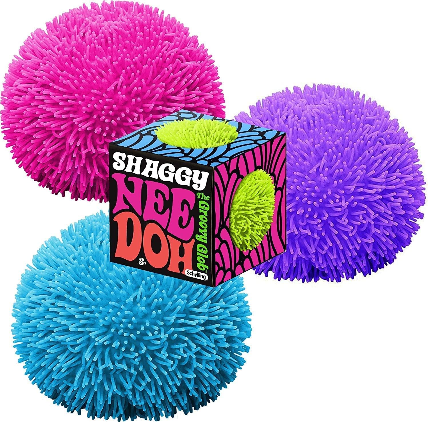 Nee-Doh Schylling Shaggy Groovy Glob! Squishy. Squeezy. Stretchy Stress Balls Neon Colors Gift Set Party Bundle - 3 Pack (Assorted Colors)